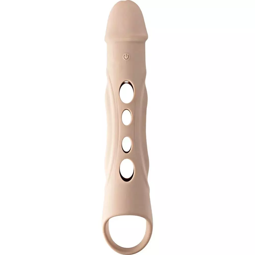 Big Boy Vibrating Silicone Penis Extender with Remote In Flesh